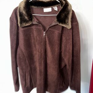 Brown Faux Fur Collar Women's Jacket